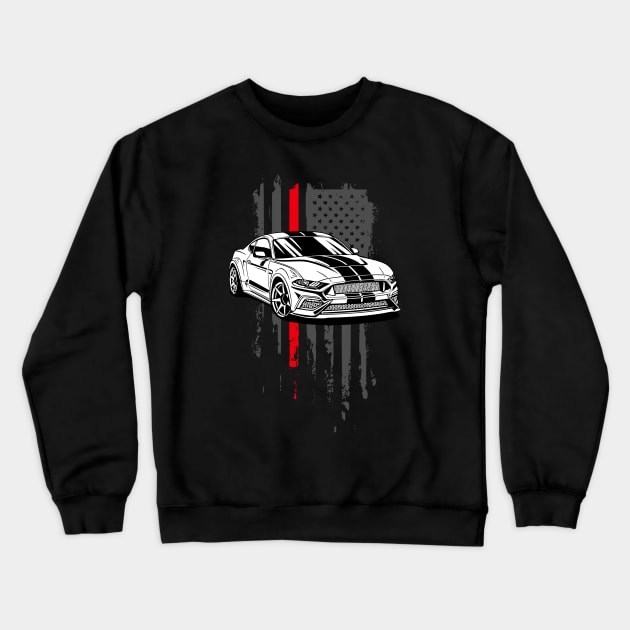 Patriotic American Flag USA V8 Muscle Car Pony Mustang GT Crewneck Sweatshirt by Automotive Apparel & Accessoires